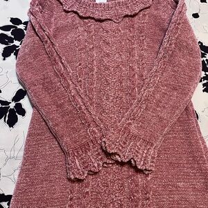 Cozy Pink Cable Knit Dress Sweater. Girls Size 8.